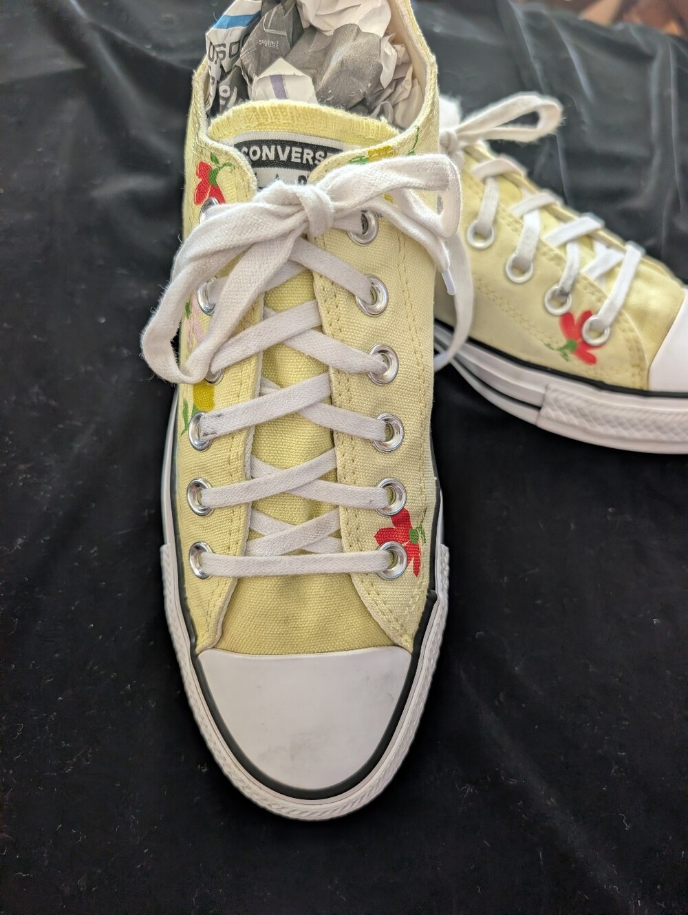 Converse Women's Yellow Low Top Sneakers with Red Floral Accent